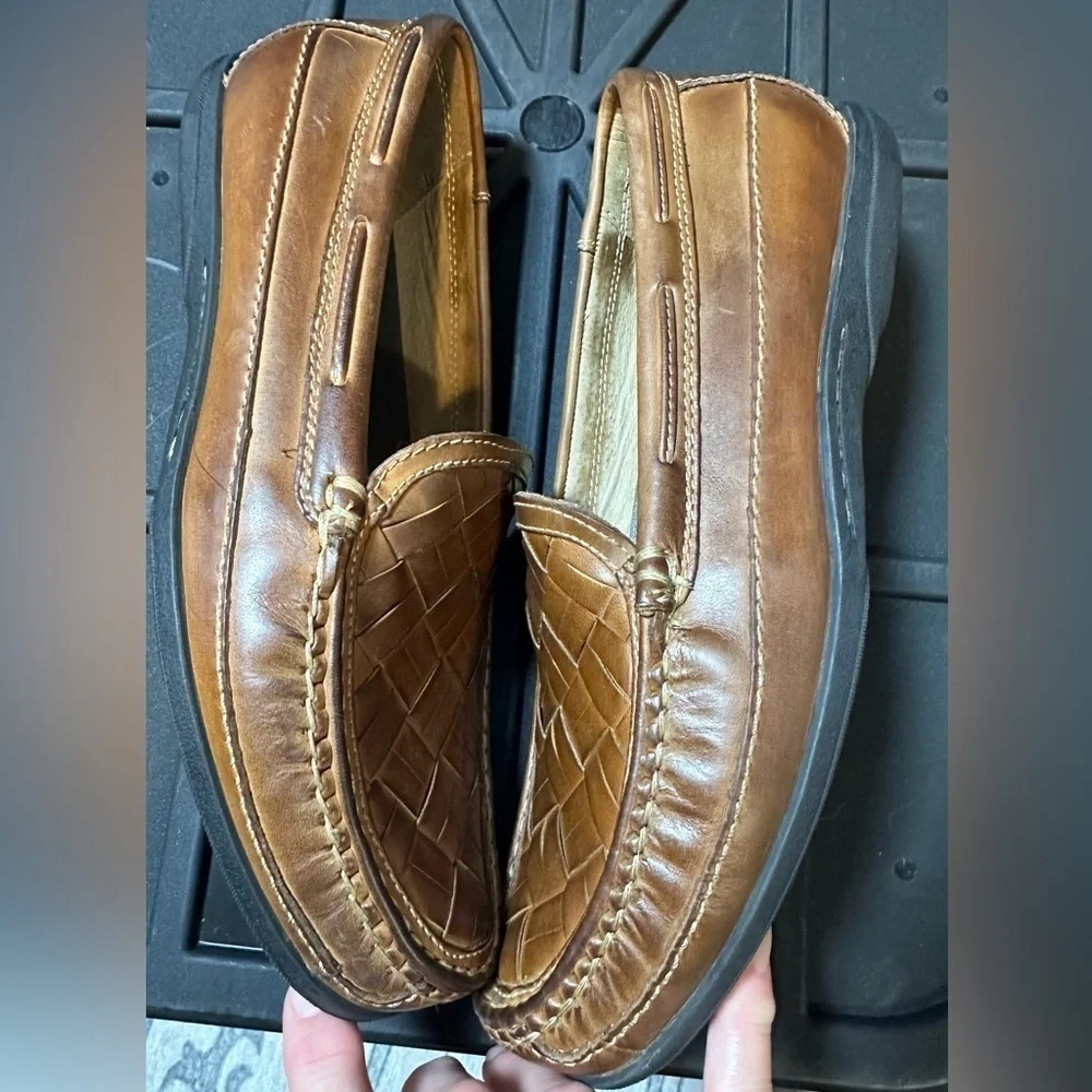 Johnston & Murphy Brown Leather Loafers with Woven Design